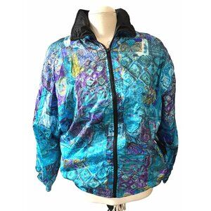 Vintage Colorful Windbreaker by Slade Sz Medium Womens Blue Abstract Bright Retr